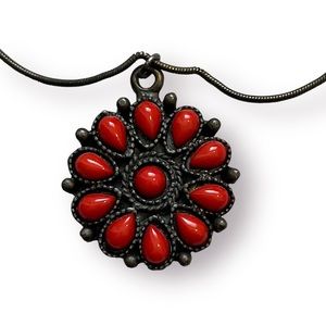 Vintage Y2K Robert Rose Medallion Necklace Burnt Orange Teardrop Cluster